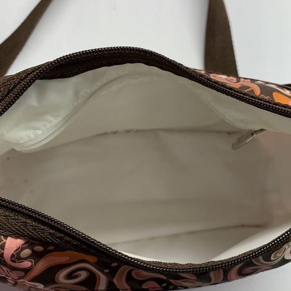 Le Sport Sac Crossbody or Shoulder Bag Brown and Pink Paisley Print - Picture 9 of 11